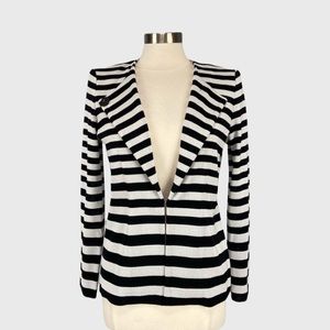 Misook Womens Blue White Shimmery Stripe Jacket Knit Cardigan Sweater size XS